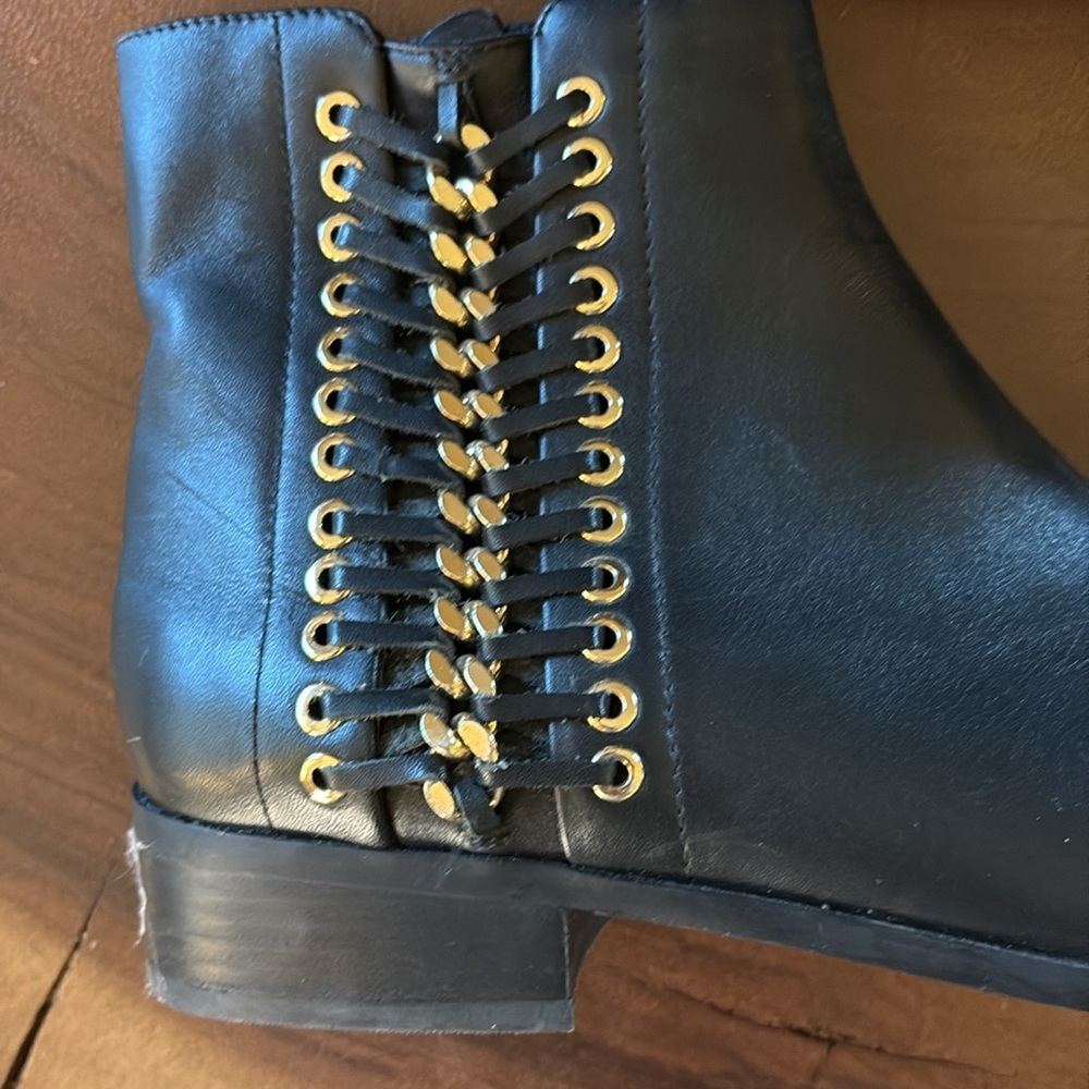 Vaneli Rheta Bootie /Black Leather Ankle Boots with Gold Accents/ Size 10N - Picture 3 of 11